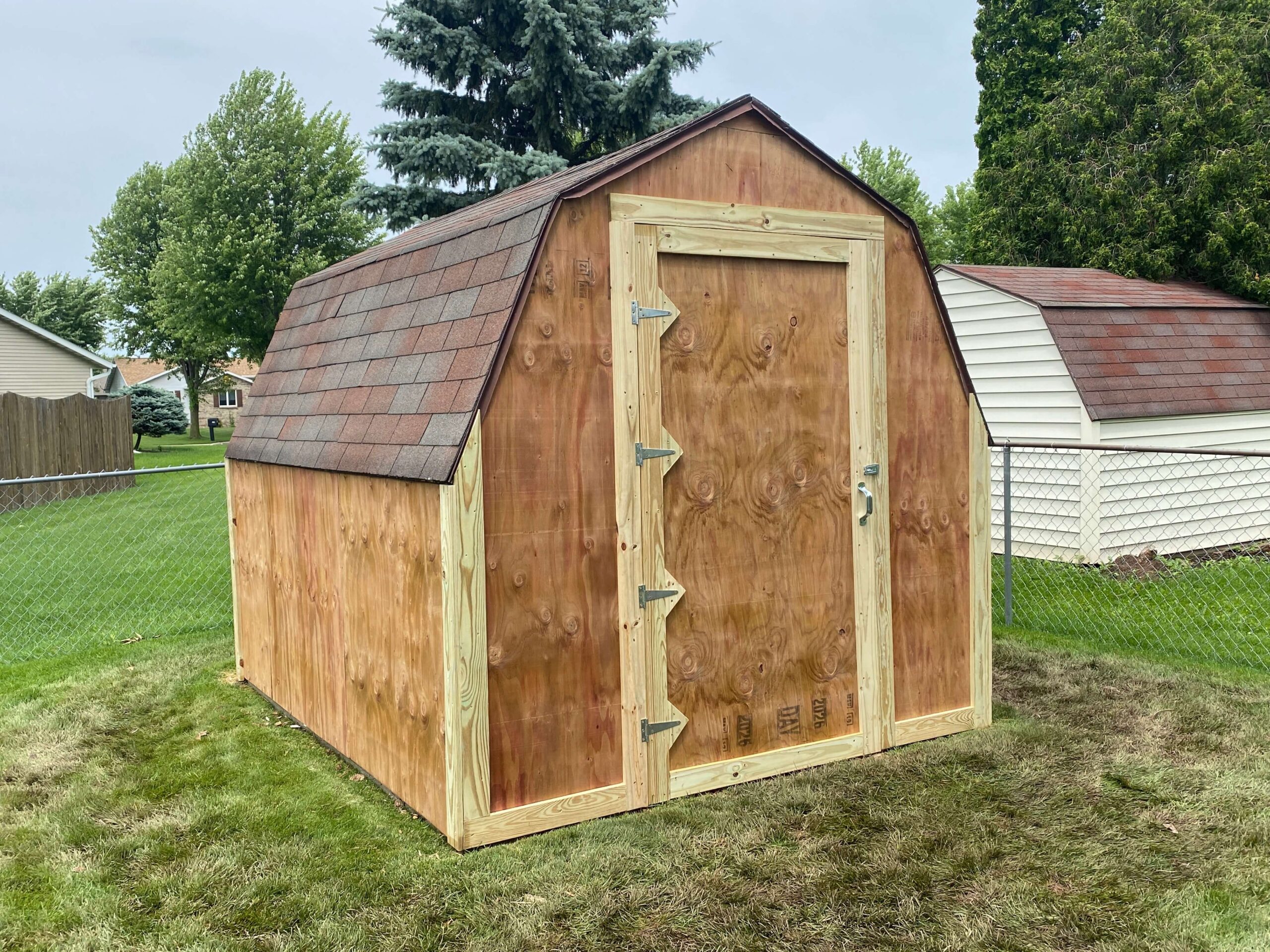 Newly built shed in backyard